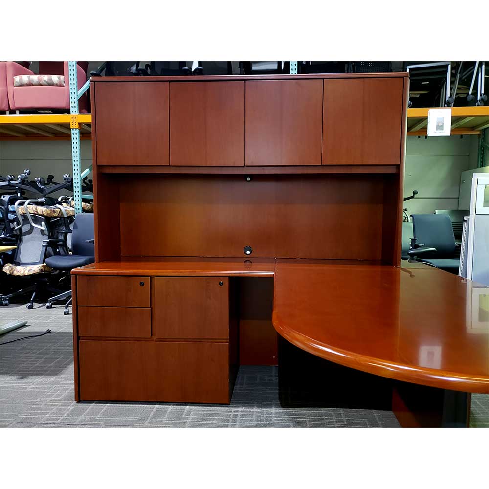 Used L-Shaped Desk with Hutch and File Cabinet - Vision ...