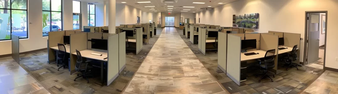 a modern, eco-friendly office space filled with refurbished, sleek cubicles in orlando.